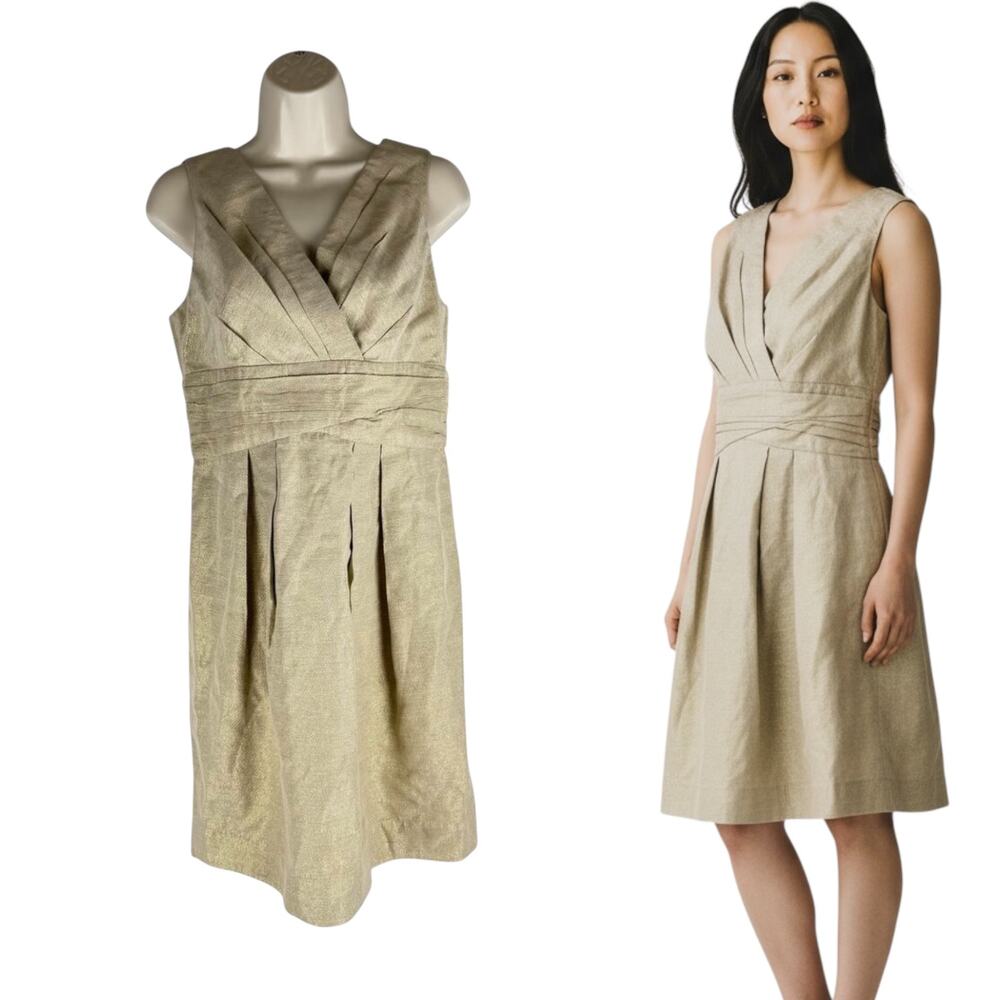 Shoshanna Gold Shimmer Sheath Dress Sleeveless Back Zip Size 8